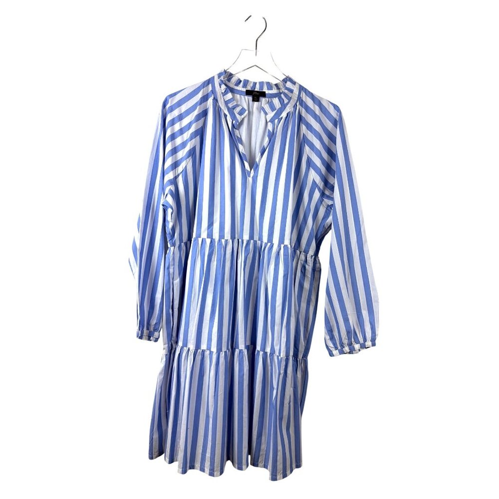 J.Crew Striped Tiered Cotton Dress XL Blue & White - Picture 12 of 16